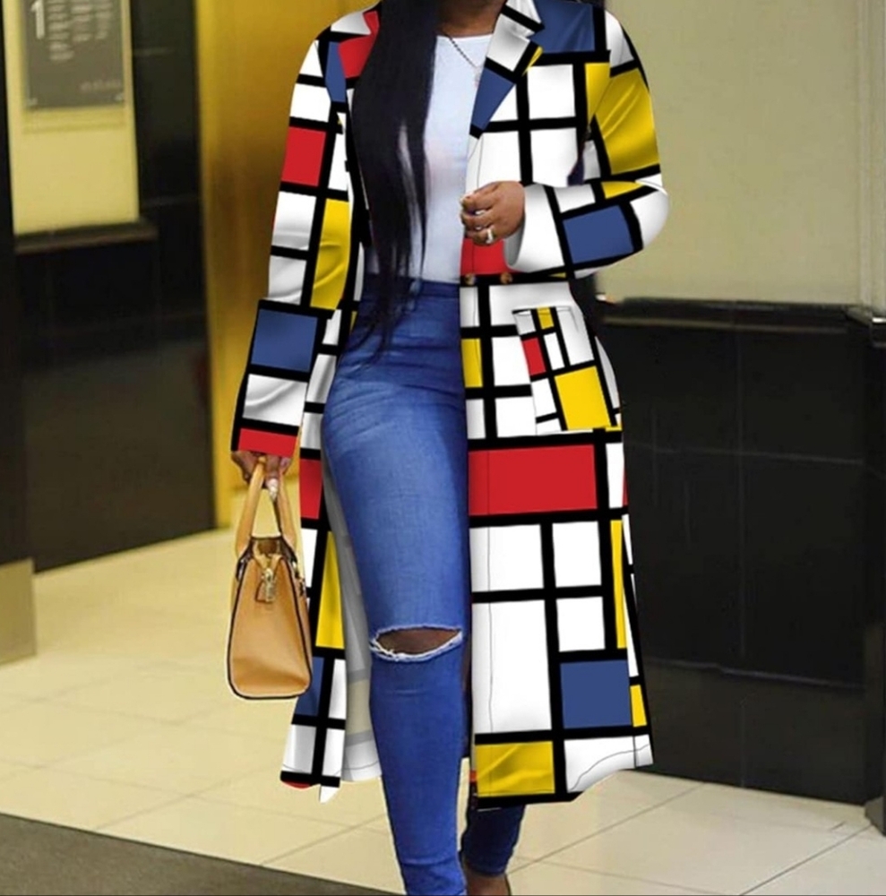 NWOT Color Block Long Coat